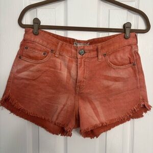 Free People‎ Women's Shorts Washed Denim Raw Hem Pockets Burnt Orange Size 28
